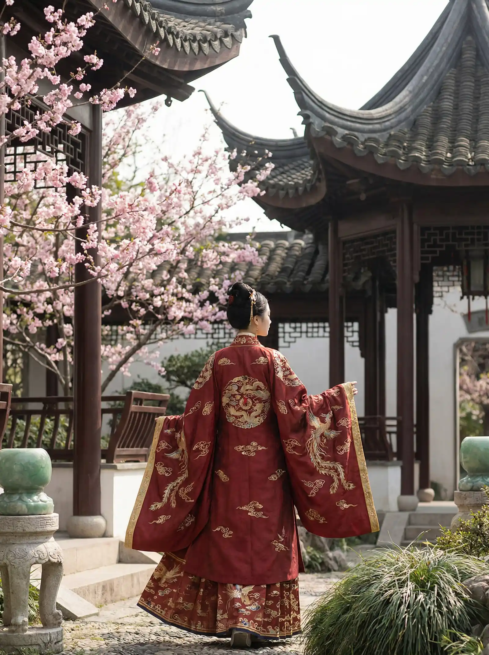 漂亮妈妈1高清中字在线观看 明制汉服红色凤凰刺绣